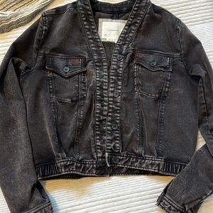 Anthropologie Black Denim Distressed Jacket